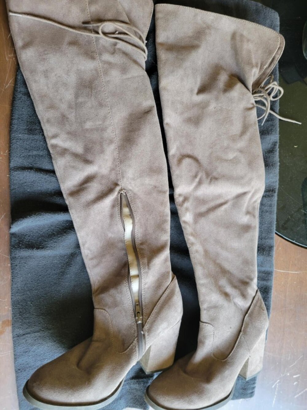Gray Suede Over-the-Knee Boots, Size 8